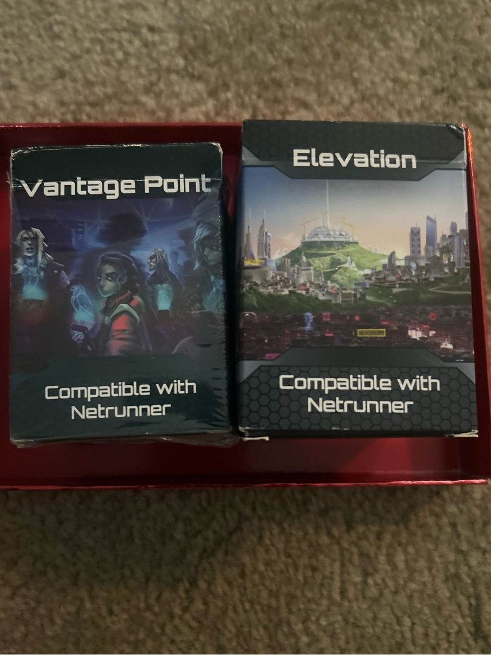 Netrunner: Elevation & Vantage Point Expansion Card Sets.